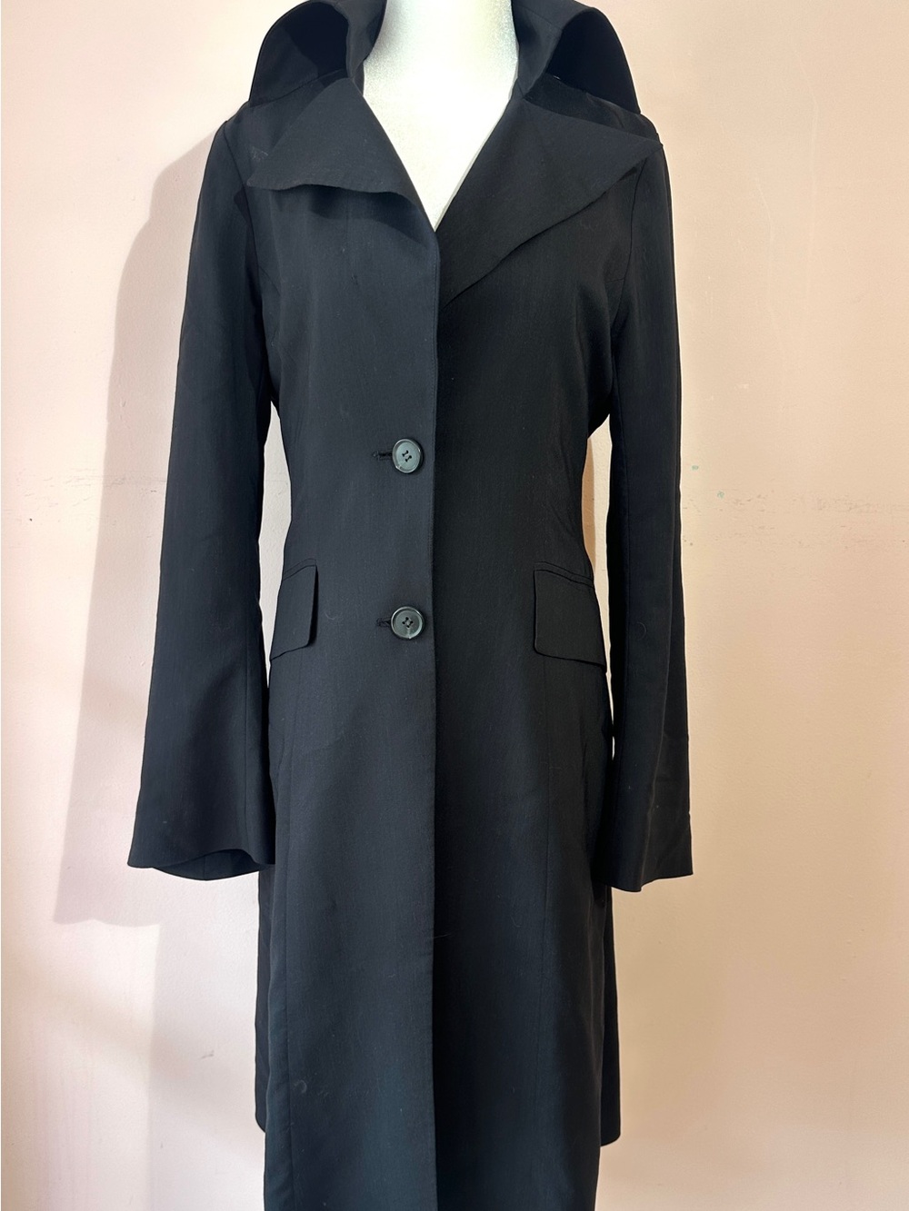 DEMOO Parkchoonmoo Black Sculptural Collar Long Coat Size 38